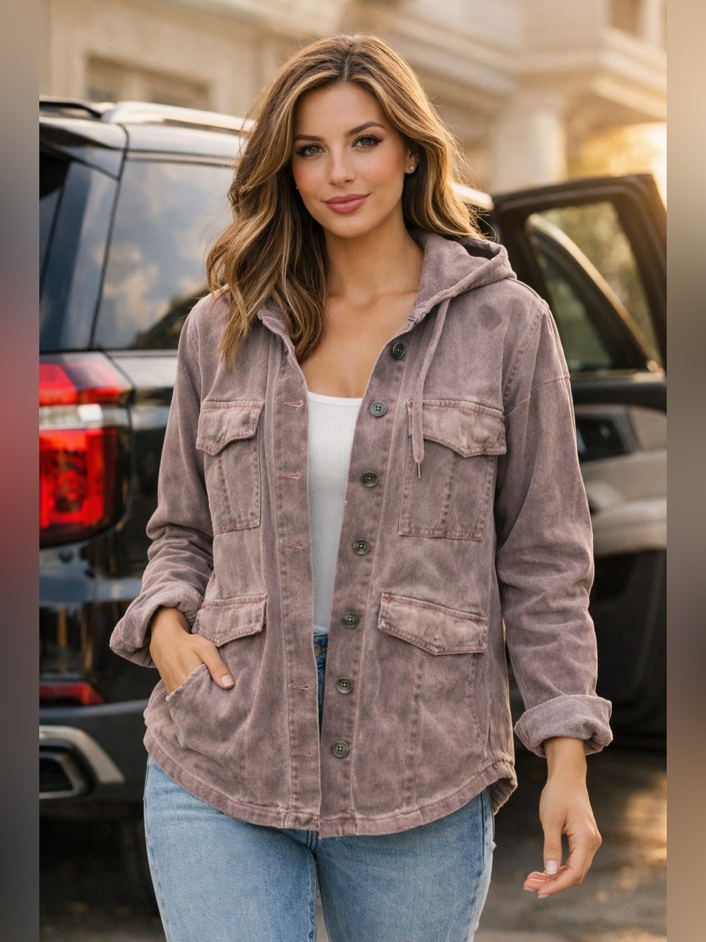 Amici Italy - Hand Dyed Stone Washed Denim Hooded Jacket - New with Tags